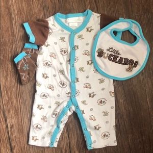 Baby boys one piece suit with socks and bib